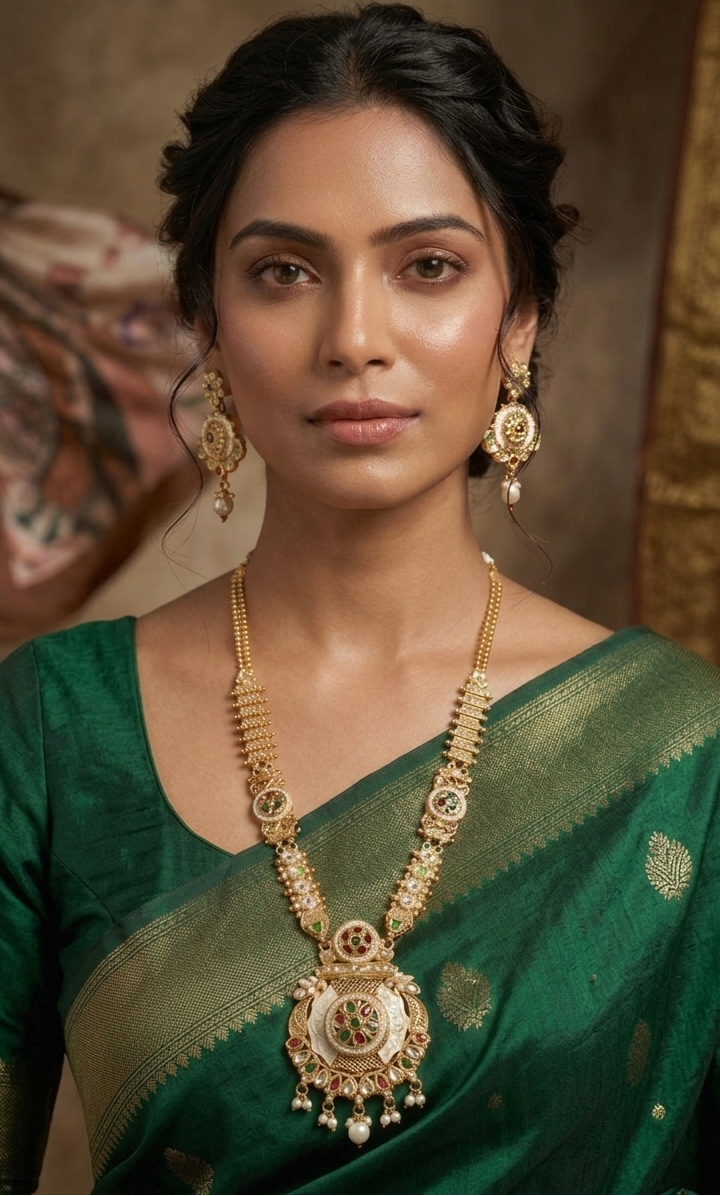 Maharani Long Necklace with Round Pendant