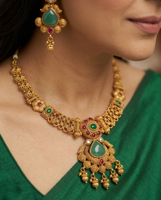 The Vrinda Emerald Guttapusalu Set