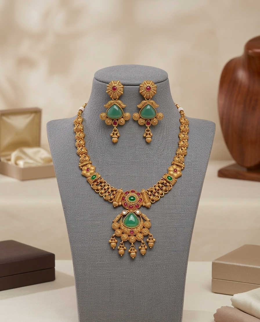 The Vrinda Emerald Guttapusalu Set