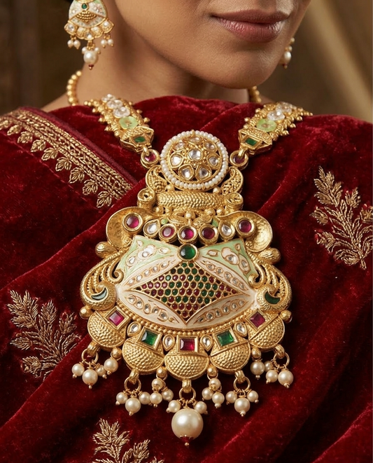Maharani Long Necklace with Red and Green Meenakari