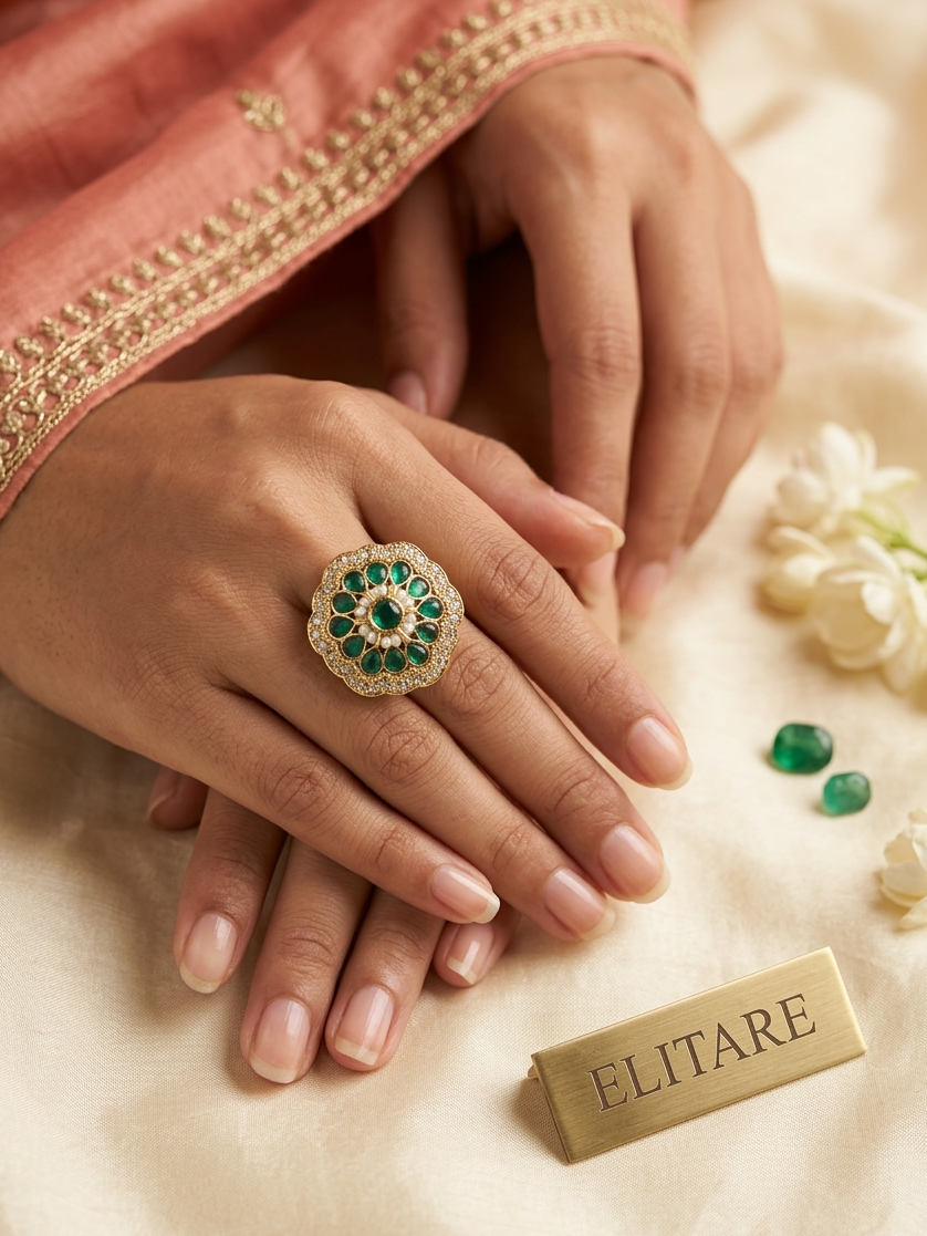 The Emerald Bloom Mandala Ring