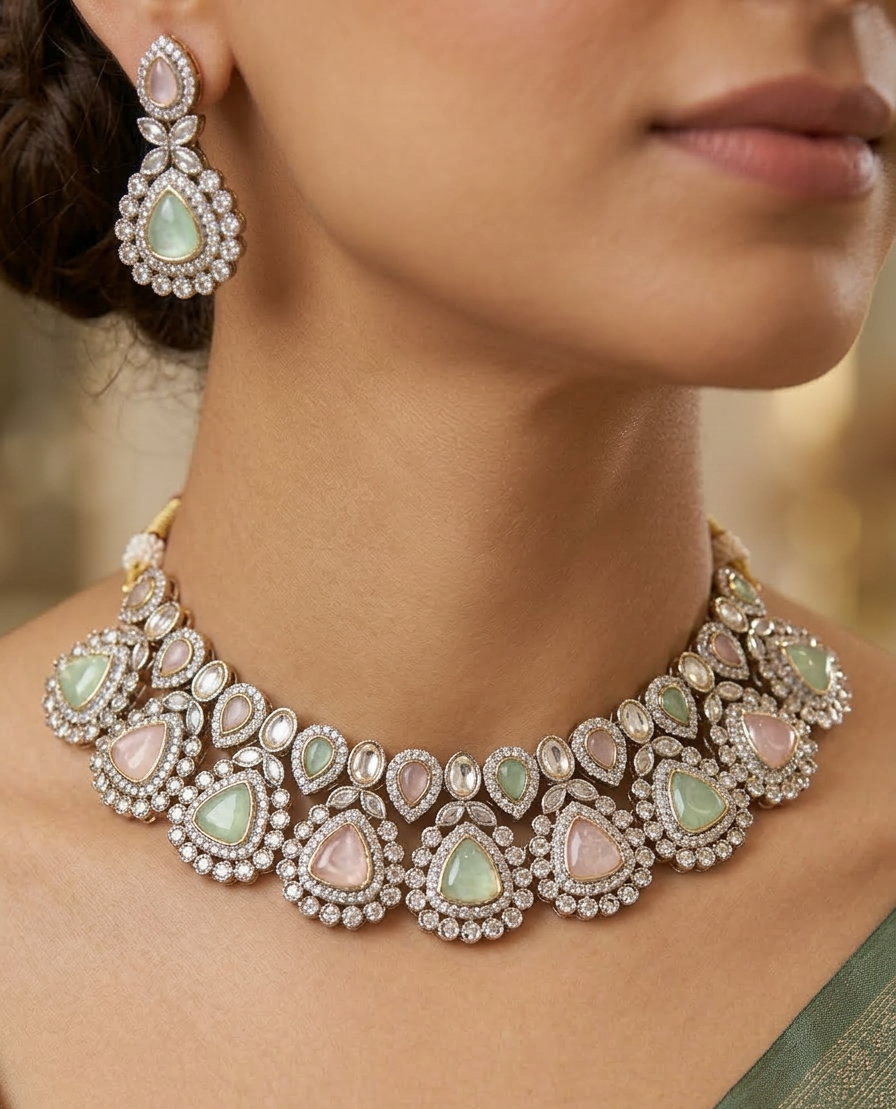 Pastel Hues Multicolour Kundan Necklace Set