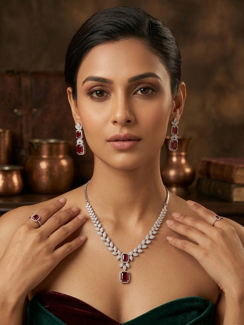 Ruby Marquise Diamond Necklace Set
