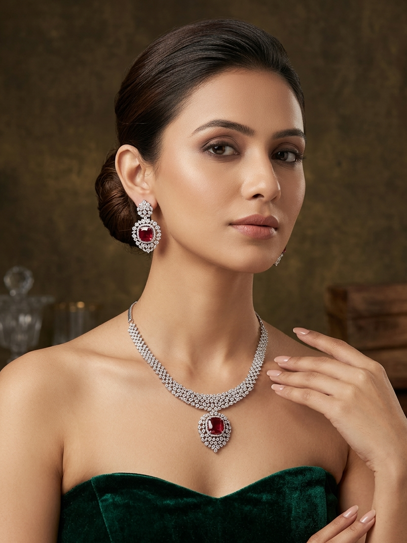Ruby Glow Diamond necklace set