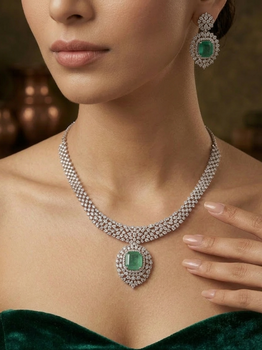 Mint Green Marquise Diamond Necklace Set