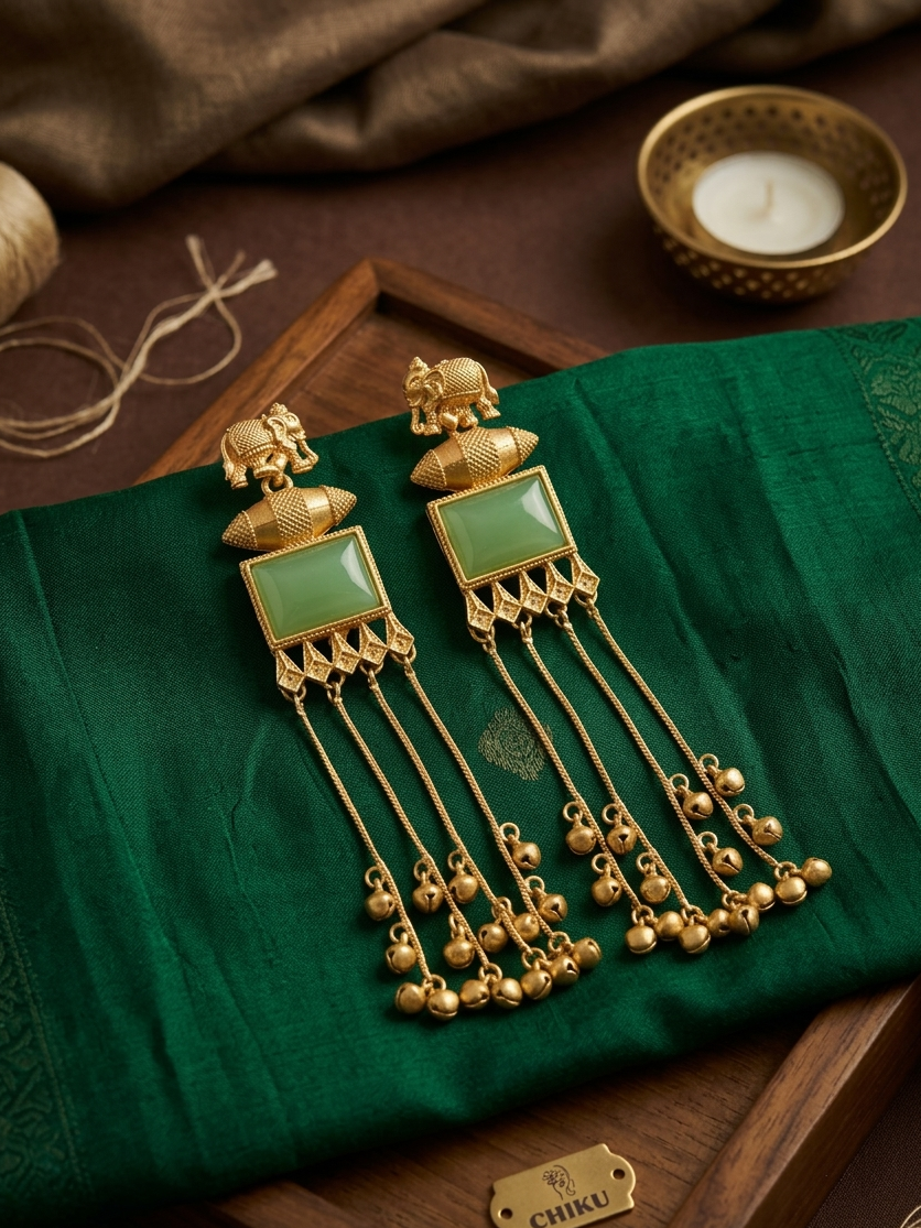 Green Stone Kashmiri Drop earrings