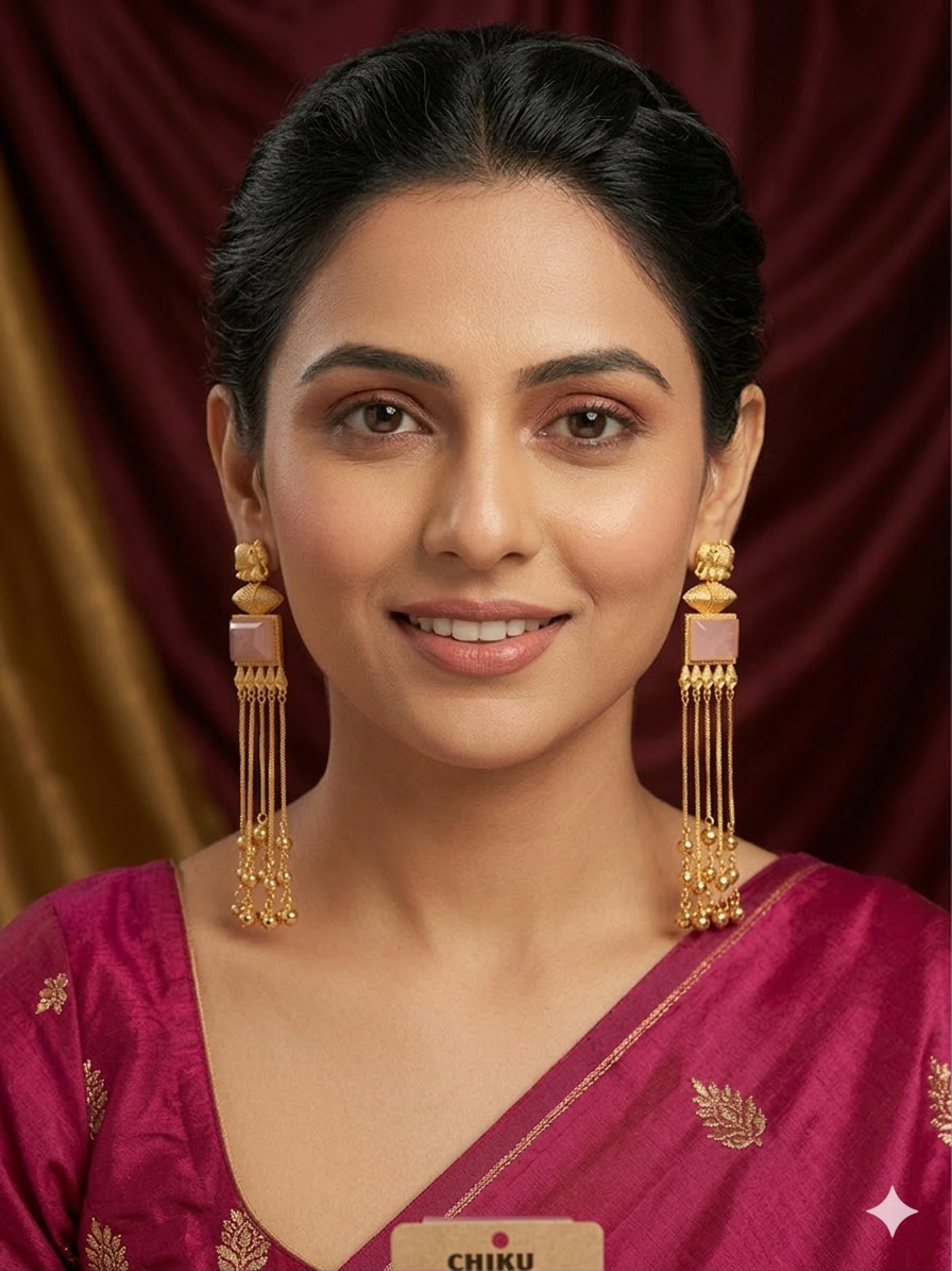Pink Stone Kashmiri Drop Earrings