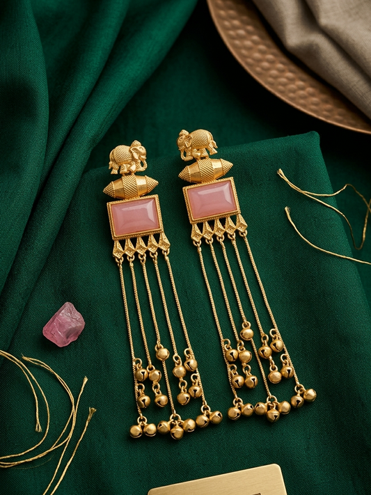 Pink Stone Kashmiri Drop Earrings