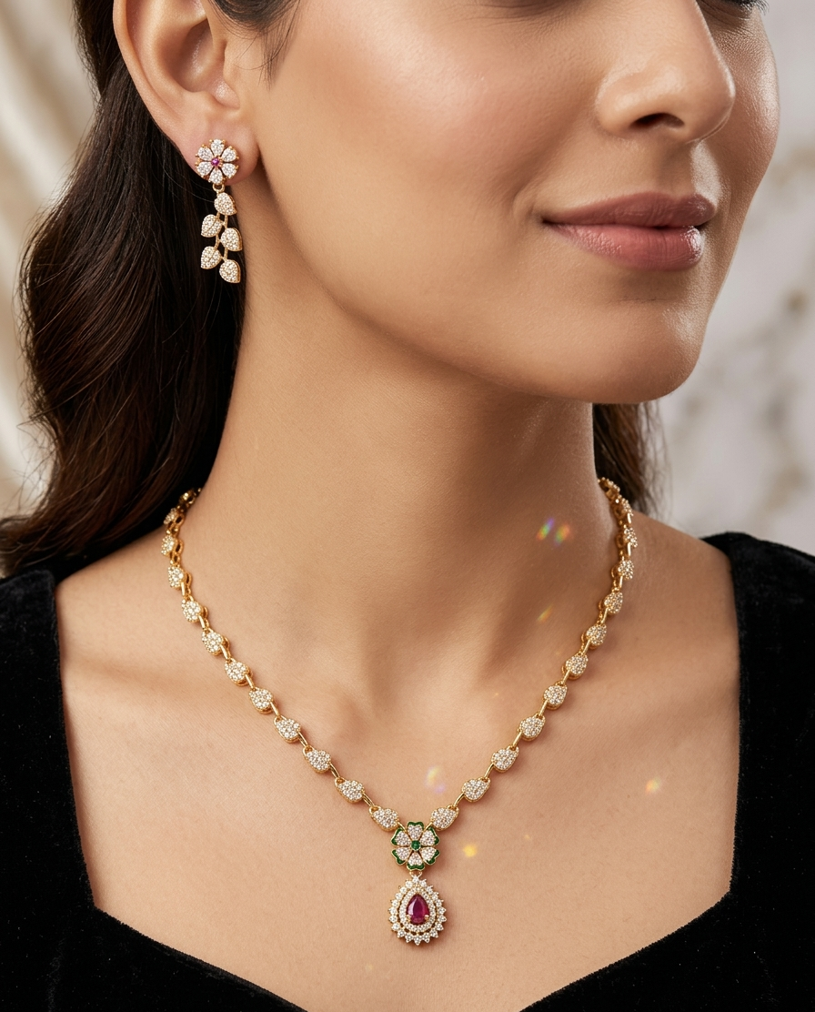 Royale Ruby Drop Necklace Set