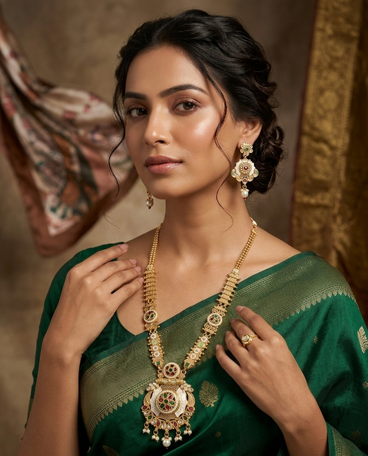 Maharani Long Necklace with Round Pendant