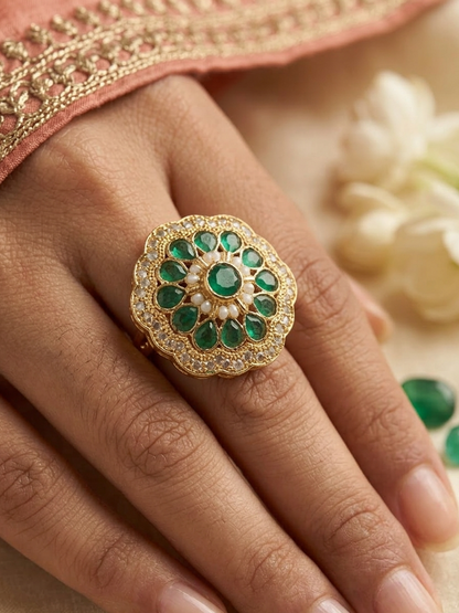 The Emerald Bloom Mandala Ring
