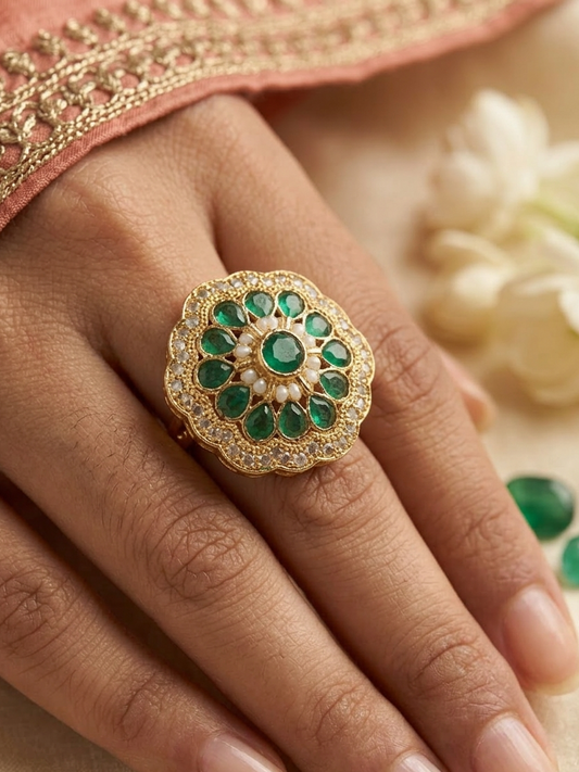 The Emerald Bloom Mandala Ring