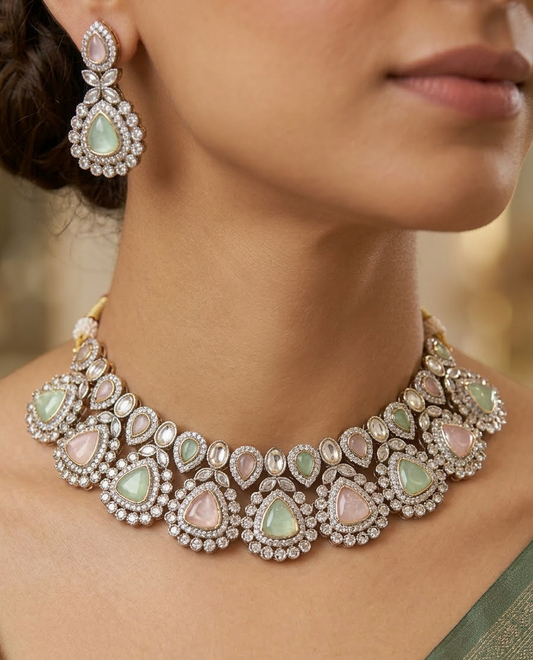 Pastel Hues Multicolour Kundan Necklace Set
