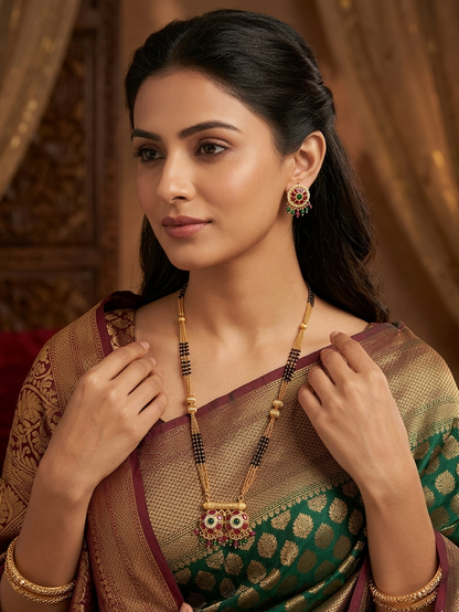 Gold Kundan Ruby Emerald Pearl Mangalsutra