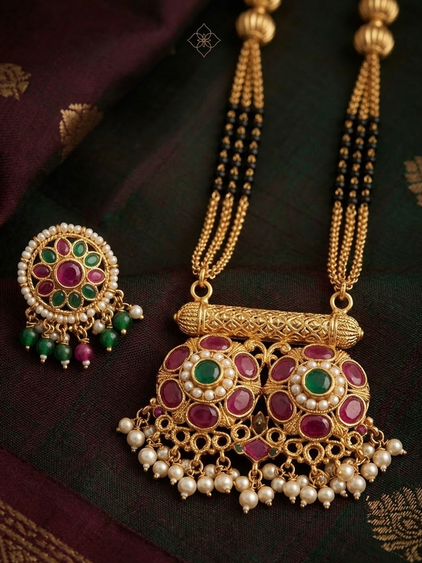 Gold Kundan Ruby Emerald Pearl Mangalsutra