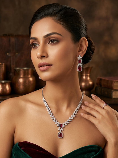 Ruby Marquise Diamond Necklace Set