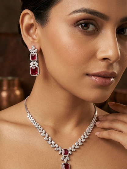 Ruby Marquise Diamond Necklace Set