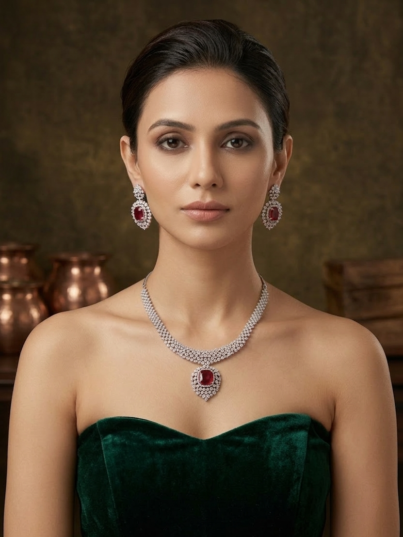 Ruby Glow Diamond necklace set
