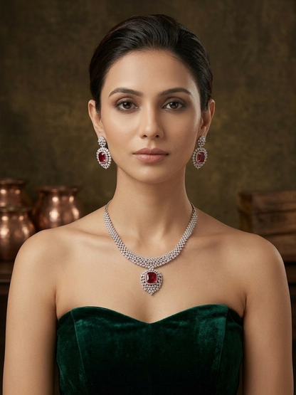 Ruby Glow Diamond necklace set