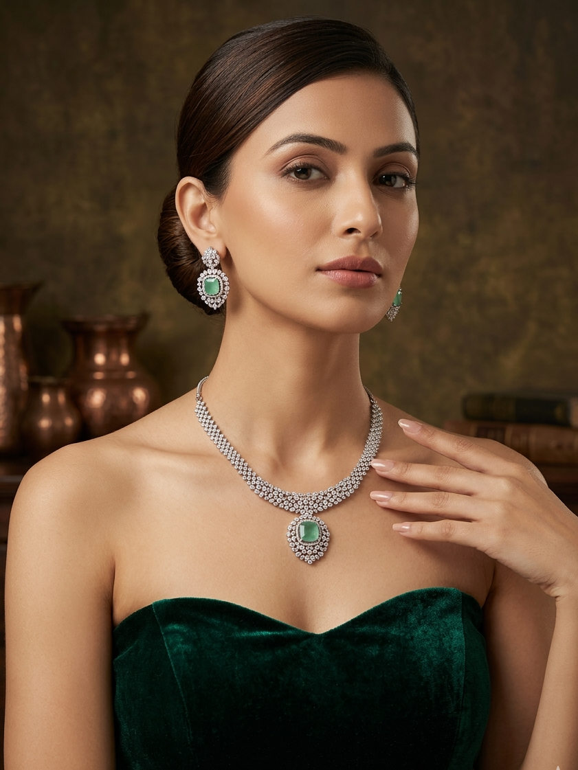 Mint Green Marquise Diamond Necklace Set