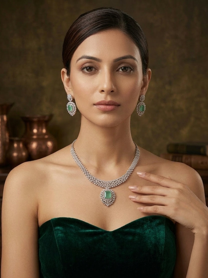 Mint Green Marquise Diamond Necklace Set
