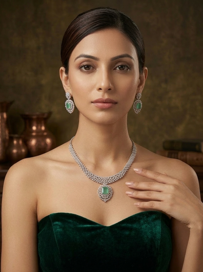 Mint Green Marquise Diamond Necklace Set