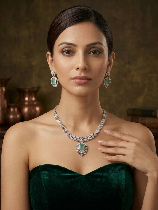 Mint Green Marquise Diamond Necklace Set