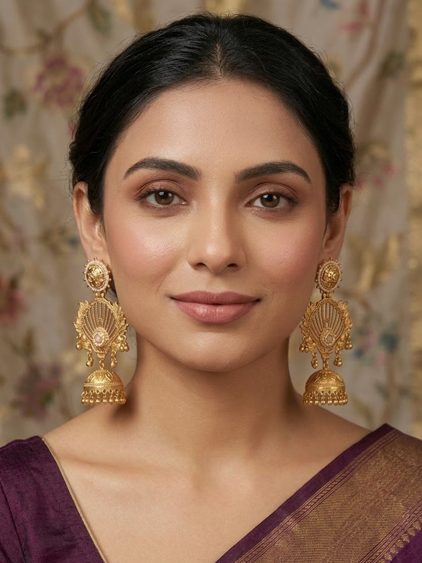 Kundan Pearl Peacock Jhumka Earrings