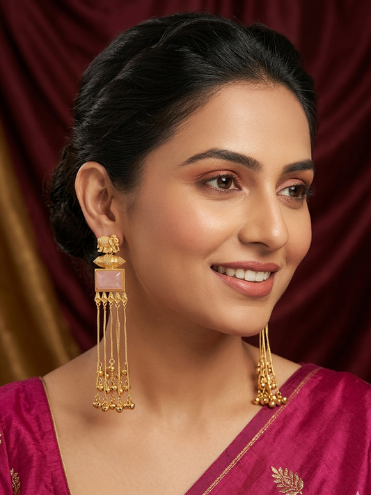 Pink Stone Kashmiri Drop Earrings