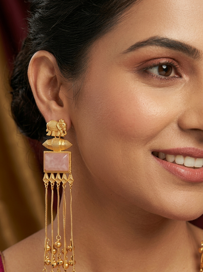 Pink Stone Kashmiri Drop Earrings