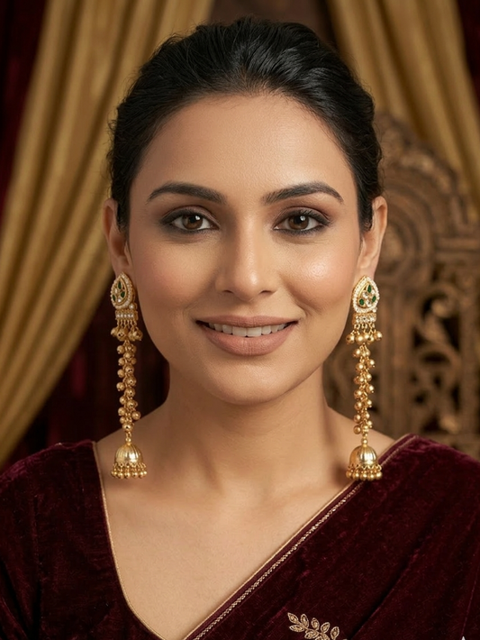 Kundan Work Kashmiri Long Chain Ghungroo Earrings