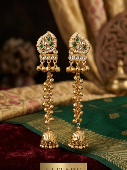 Kundan Work Kashmiri Long Chain Ghungroo Earrings