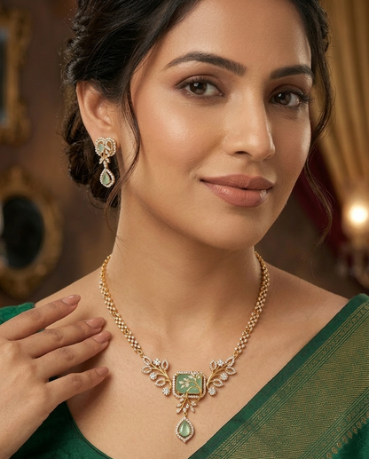 Elitare Mint Green Leaf Grace Necklace