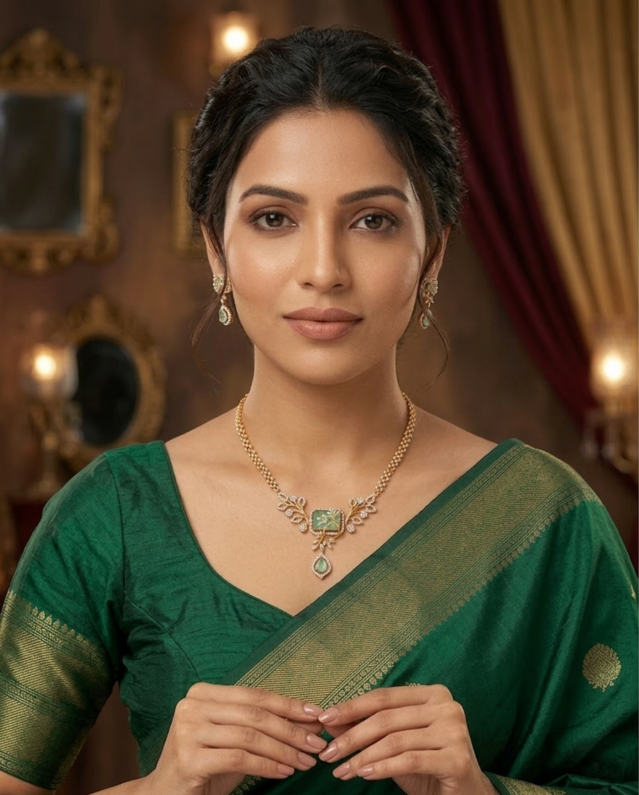 Elitare Mint Green Leaf Grace Necklace