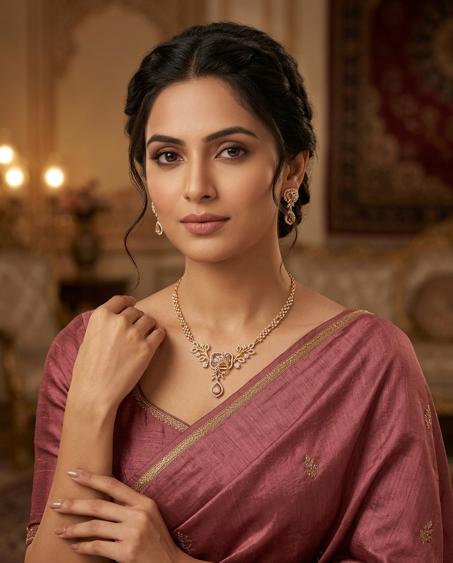 Elitare Blush Pink Leaf Grace Necklace