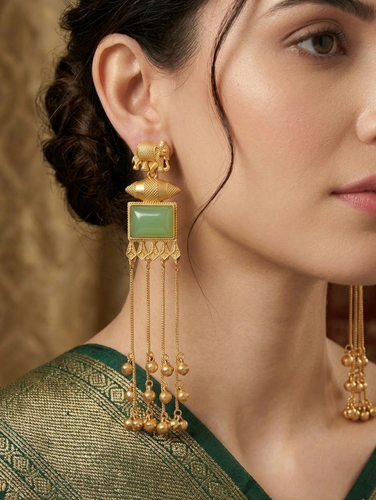 Green Stone Kashmiri  Drop earrings