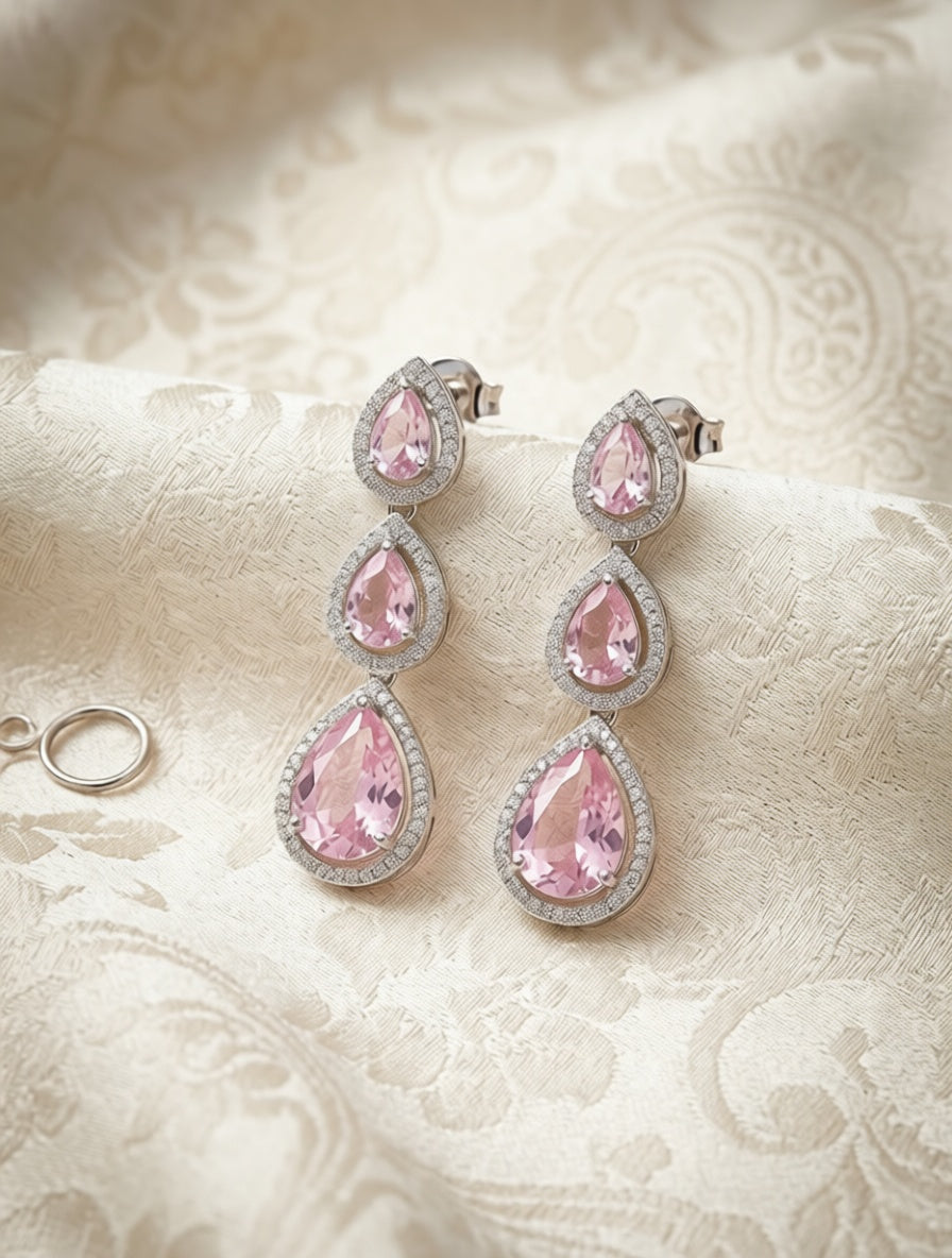 Elegant Shine Pink Trail Drop Earrings
